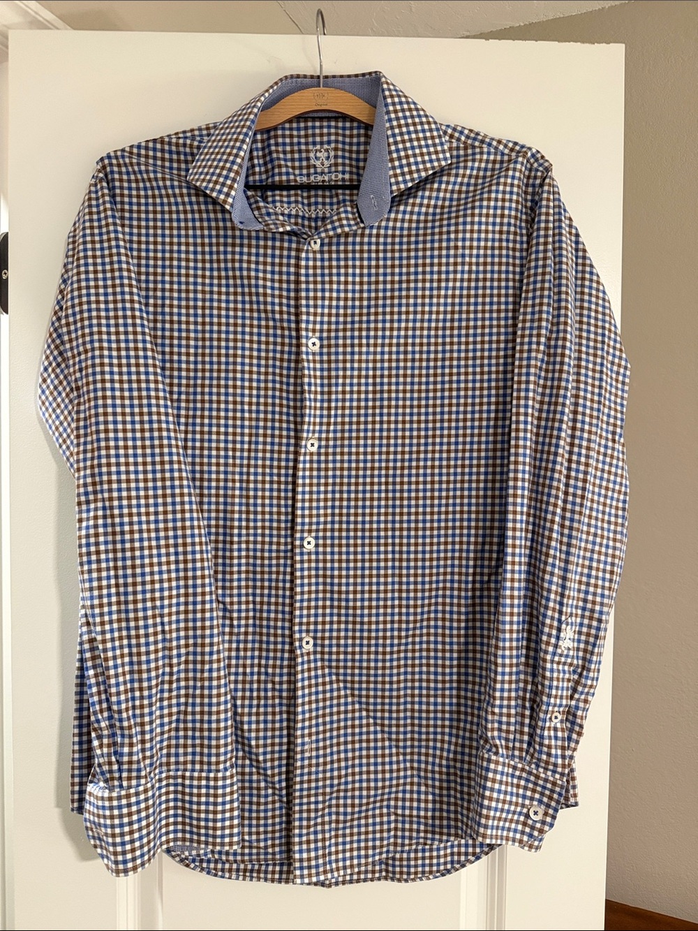 Bugatchi Blue and Brown Check Dress Shirt